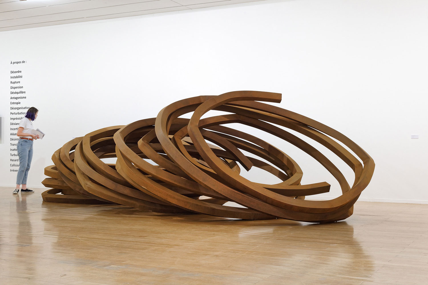 Vue de l’exposition Bernar Venet, rétrospective 2019-1959. Œuvre : Effondrement : cinq lignes indéterminées, 2009