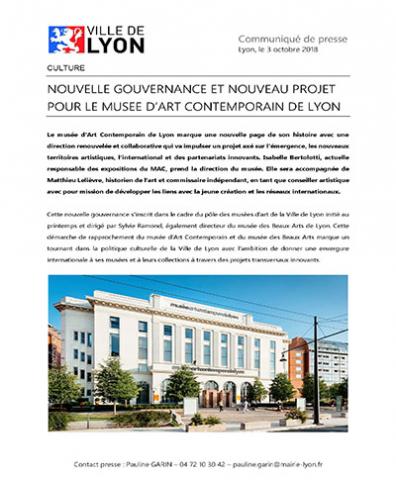 Communiqué sur la nouvelle gouvernance du macLYON