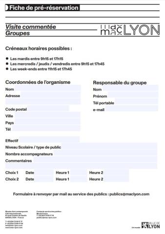 Fiche pré-réservation groupes