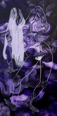 Marigold Santos, shroud envisioning (side stance in violet), 2022
