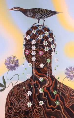 Marigold Santos, shroud caring for self (tikling/ ruff-banded rail), 2023